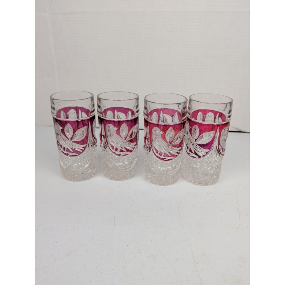 VTG Hofbauer Byrdes Red Bird Crystal Coll. Set 4 Highball Glasses 5.75"
